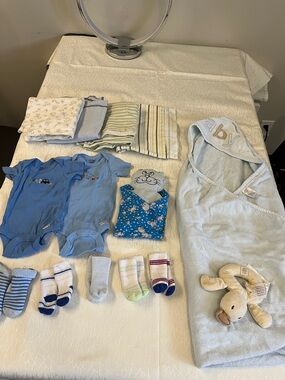 Gerber Light Blue Baby Clothing and Hooded Towel Bundle